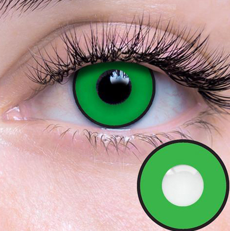 Closeup of eye with a green contact lens